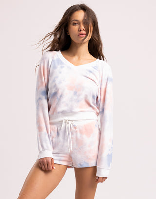 Yummy Tie Dye Lounge Short by Z Supply in Cloud Dancer - Alternate Front View