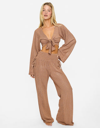 MAEVE LONG SLEEVE TIE TOP - GOLD