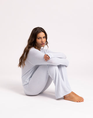 Staying in Stripe Long Sleeve Lounge Top by Z Supply in Blue Jay - Alternate Angled View