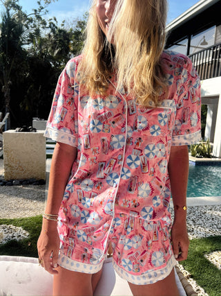 Pink Beach - Short Sleeve Pajama Set by KenzKustomz