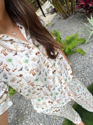 Neutral Coastal Cocktail - Short Sleeve + Pant Pajama Set by KenzKustomz