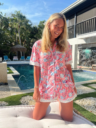 Pink Beach - Short Sleeve Pajama Set by KenzKustomz