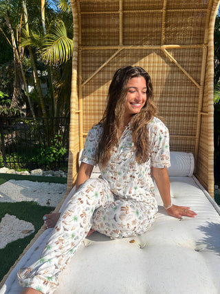 Neutral Coastal Cocktail - Short Sleeve + Pant Pajama Set by KenzKustomz