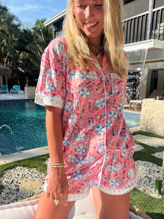 Pink Beach - Short Sleeve Pajama Set by KenzKustomz