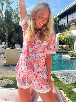 Pink Beach - Short Sleeve Pajama Set by KenzKustomz