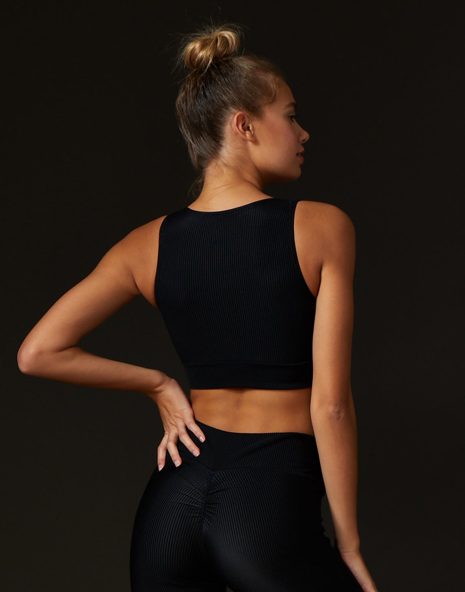 California Kisses Audrey Active Wrap Top in Black with Front Knot Detail - Back View