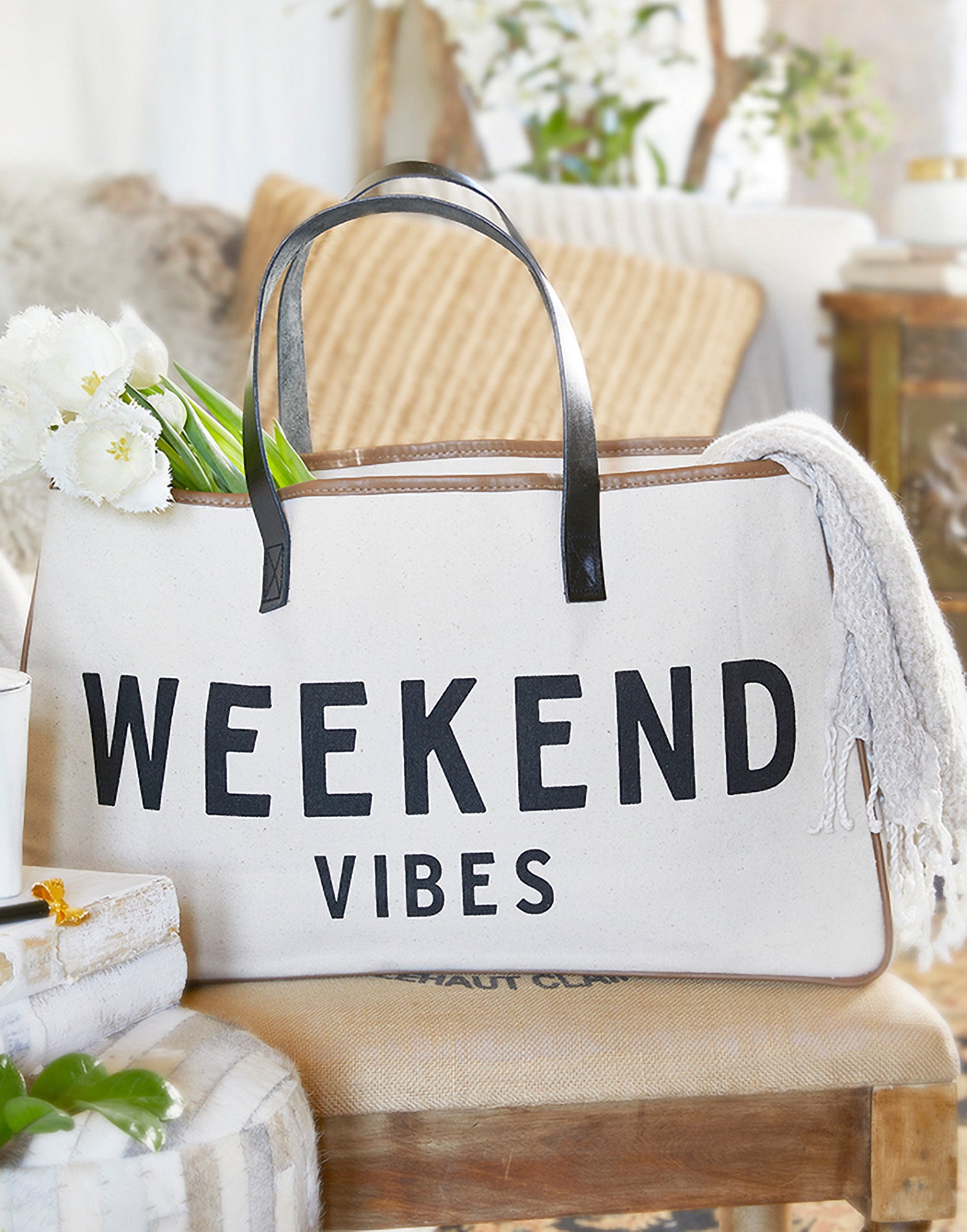 Santa Barbara Design Studio's Weekend Vibes Tote in Canvas - Product Styled Front View