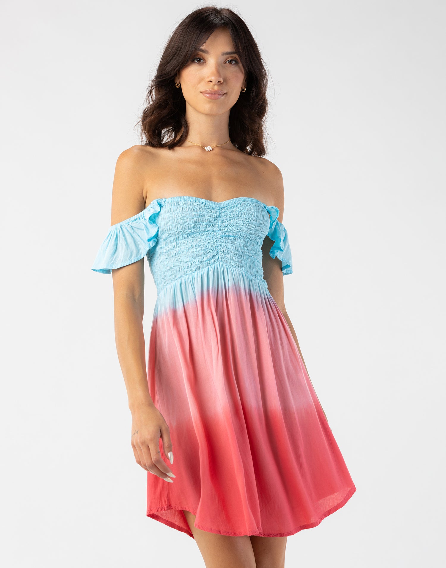 Hollie Mini Dress by Tiare Hawaii in Aqua Coral Ombre - Front View