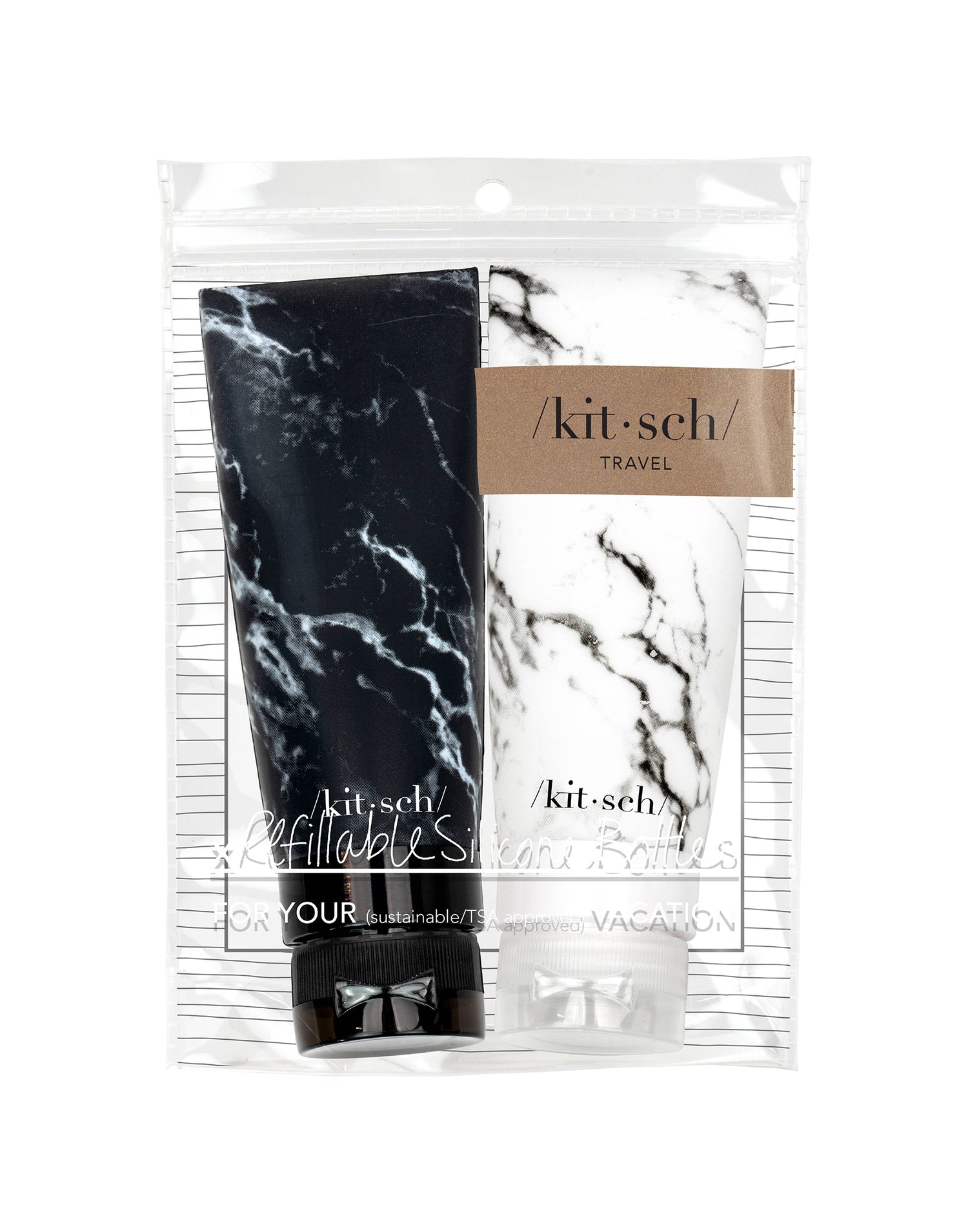 Kitsch's Refillable Silicone Bottle 2PC Set in Black/White Marble - Alternate Product View