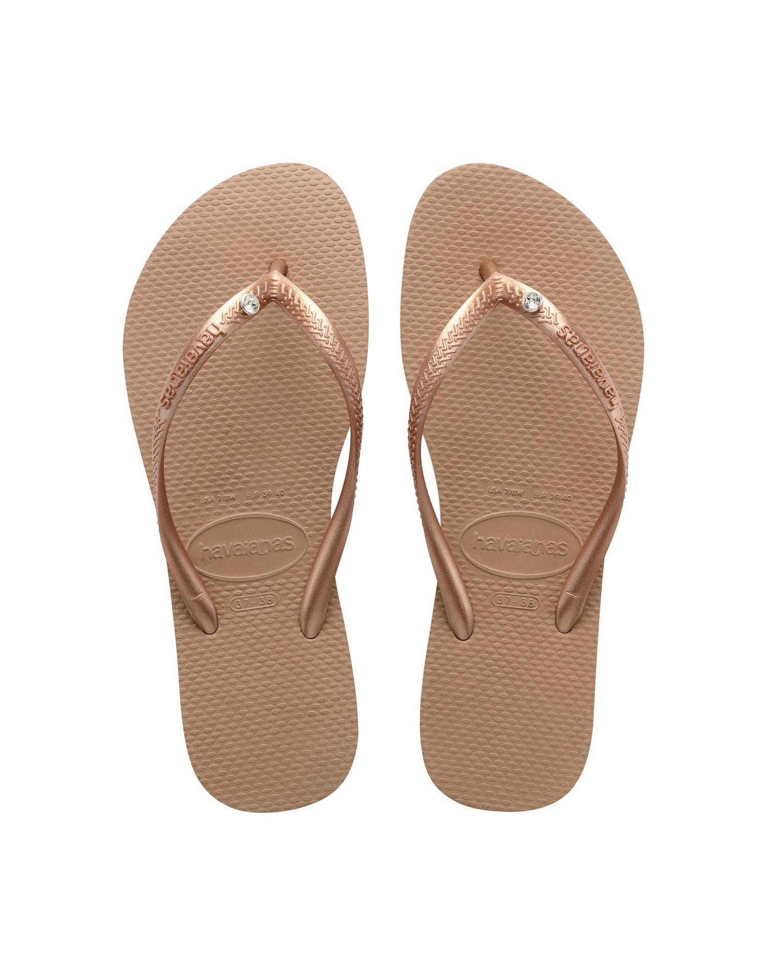 Slim Crystal SW II Sandals by Havaianas in Rose Gold - Front View