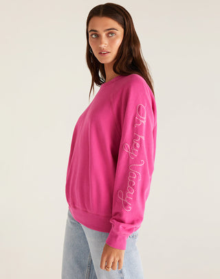 Vintage Statement Sweatshirt by Z Supply in Fiesta Fuchsia - Angled View